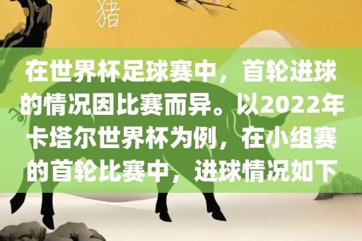 在世界杯足球赛中，首轮进球的情况因比赛而异。以2022年卡塔尔世界杯为例，在小组赛的首轮比赛中，进球情况如下